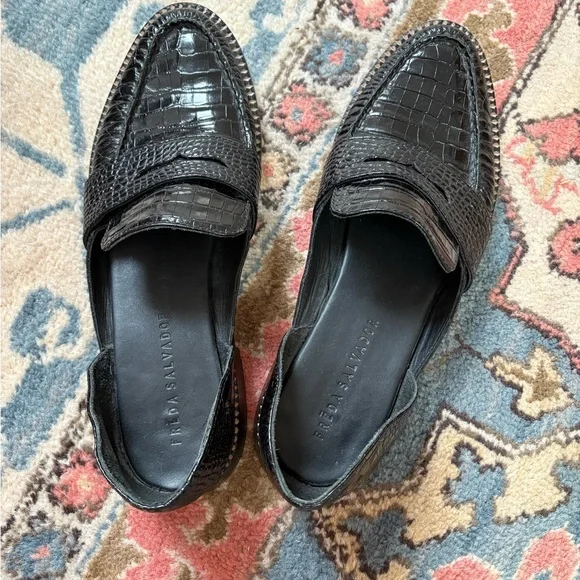 Freda Salvador TASH D'ORSAY MOCCASIN Black Croc-Embossed Loafers - Picture 3 of 6